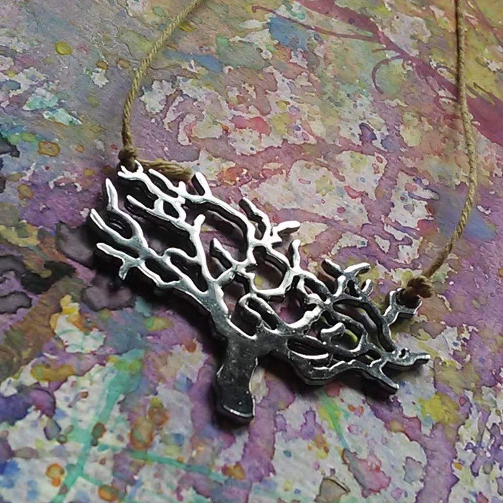 Pewter/Silver Metal Tree Necklace - Reversible